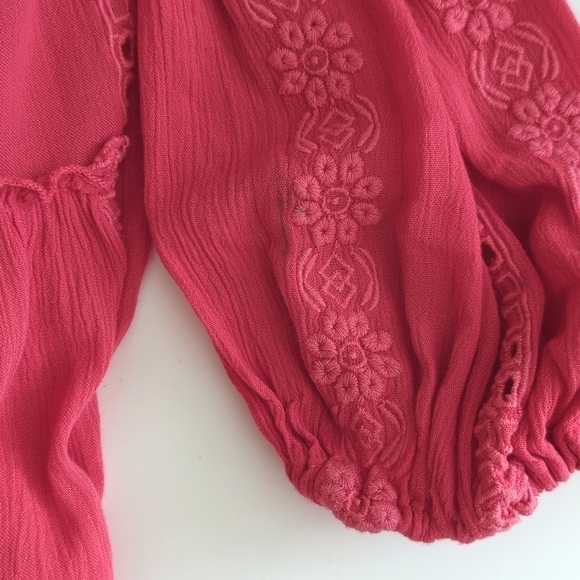 Free People Sweetest Dream Embroidered Long Puff Sleeve Tiered Tunic Top Pink XS - Picture 14 of 16